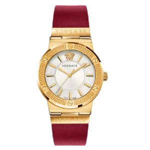 Versace Women’s Quartz Swiss Made Red Leather Strap Silver Sunray Dial 38mm Watch VEVH00420 (Shelf Leftover)