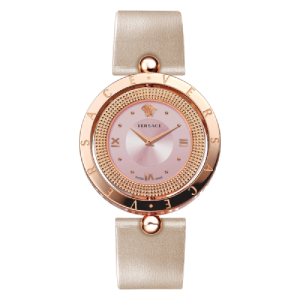 Versace Women’s Quartz Swiss Made Beige Leather Strap Dusty Rose Dial 34mm Watch VE7900420 (Shelf Leftover)