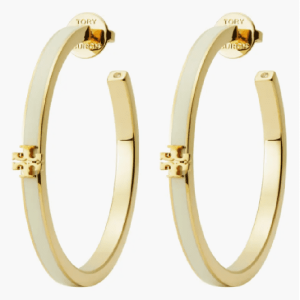 Tory Burch Women’s Kira White Enamel Hoop Earrings TB8567-1