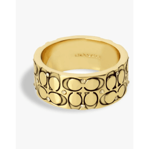 Coach Signature C Monogram Gold Tone Wide Band Ring Size 17.13mm C54514