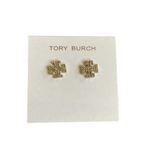 TORY BURCH WOMEN’S KIRA CRYSTAL LOGO STUD EARRINGS Gold TB7326