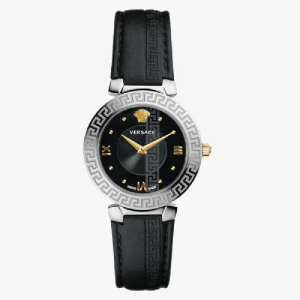 Versace Women’s Quartz Swiss Made Black Leather Strap Black Dial 35mm Watch V16020017 (Shelf Leftover)