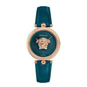 Versace Palazzo Women’s Quartz Swiss Made Teal/Green Leather Strap Teal/Green Dial 34mm Watch VECQ00318 (Without Tag)
