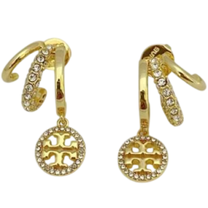 Tory Burch Women’s Icon Pave Triple Hoop Gold Tone Crystal Hoop Earrings TB6395