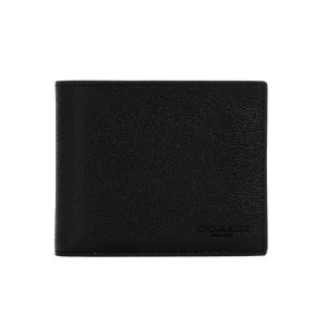 COACH MEN’S COMPACT ID BIFOLD WALLET IN SPORT CALF LEATHER – BLACK – F74991/1
