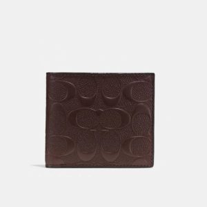 COACH MEN’S SIGNATURE EMBOSSED PEBBLED LEATHER PASSCASE WALLET IN DARK BROWN / MAHOGANY – F75371/1