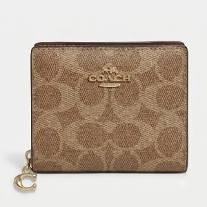 COACH WOMEN’S SIGNATURE CANVAS SMALL TRIFOLD/BIFOLD WALLET IN KHAKI/SADDLE – CW789