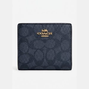 COACH WOMEN’S SIGNATURE CANVAS SMALL BIFOLD WALLET IN MIDNIGHT NAVY – CC309