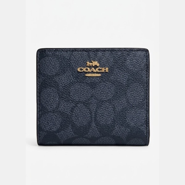 COACH WOMEN’S SIGNATURE CANVAS SMALL BIFOLD WALLET IN MIDNIGHT NAVY – CC309