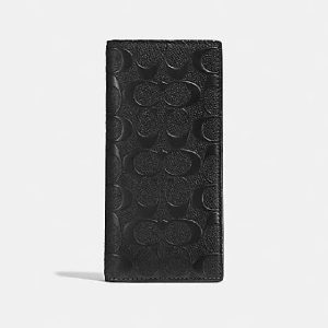 COACH MEN’S SIGNATURE EMBOSSED PEBBLED LEATHER LONG BREAST POCKET WALLET IN BLACK – F75365