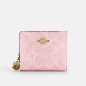 COACH WOMEN’S SIGNATURE CANVAS SMALL TRIFOLD/BIFOLD WALLET IN BLOSSOM PINK – CEC34
