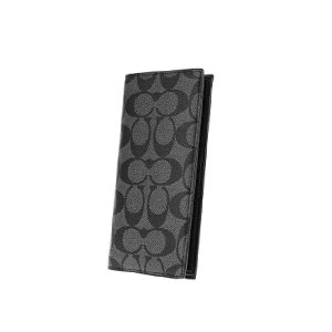 COACH MEN’S SIGNATURE CANVAS LONG BREAST POCKET WALLET IN CHARCOAL/BLACK – F75013