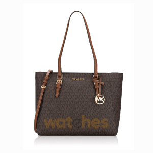 Michael Kors Charlotte Medium Tote Bag In Signature Coated Canvas With Top Zip For Women’s – BROWN/ACORN (Size: W:11.43cm H:25.40cm D:38.10cm) 35T0GCFT3B