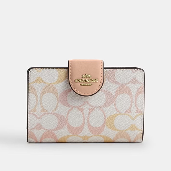 COACH WOMEN’S PASTEL SIGNATURE CANVAS MEDIUM CORNER ZIP WALLET IN CHALK MULTI – C5110