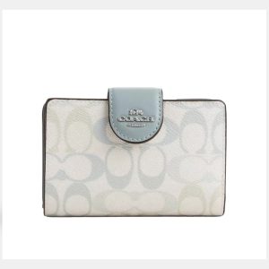 COACH WOMEN’S PASTEL SIGNATURE CANVAS MEDIUM CORNER ZIP WALLET IN LIGHT BLUE MULTI – C5110/1