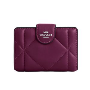 COACH WOMEN’S GEOMETRIC QUILTED LEATHER MEDIUM CORNER ZIP WALLET IN WINE – C3454/1