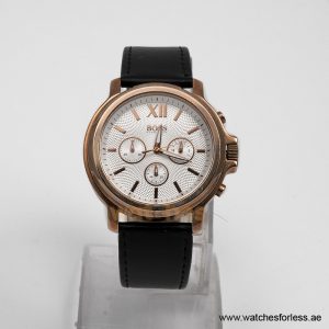 Hugo Boss Men’s Quartz Black Leather Strap White Dial 43mm Watch 1502214/5 (Shelf Leftover)