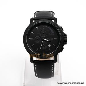 Hugo Boss Men’s Quartz Black Leather Strap Black Dial 47mm Watch 1512393/1 (Shelf Leftover)