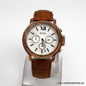 Hugo Boss Men’s Quartz Brown Leather Strap White Dial 43mm Watch 1502214/6 (Shelf Leftover)