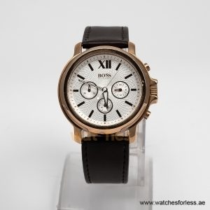 Hugo Boss Men’s Quartz Dark Brown Leather Strap White Dial 43mm Watch 1502214/10 (Shelf Leftover)