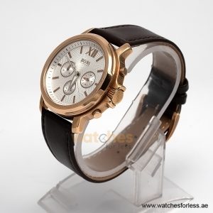 Alternative view of Hugo Boss Men’s Quartz Dark Brown Leather Strap White Dial 43mm Watch 1502214/10 (Shelf Leftover)