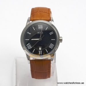 Hugo Boss Men’s Quartz Brown Leather Strap Black Dial 42mm Watch 1513814/1 (Shelf Leftover)