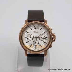 Hugo Boss Men’s Quartz Dark Brown Leather Strap White Dial 43mm Watch 1502214/7 (Shelf Leftover)