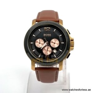 Hugo Boss Men’s Quartz Brown Leather Strap Black Dial 47mm Watch 1512457/1 (Shelf Leftover)