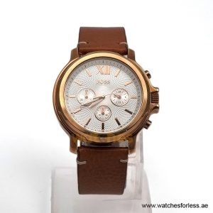 Hugo Boss Men’s Quartz Brown Leather Strap White Dial 43mm Watch 1502214/9 (Shelf Leftover)