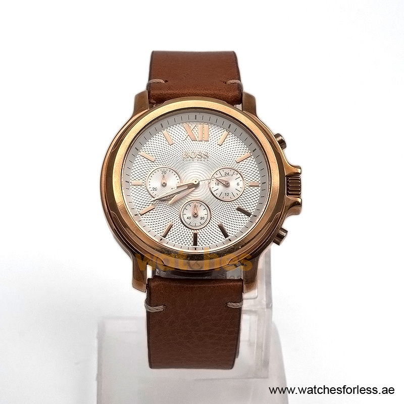 Hugo Boss Men’s Quartz Brown Leather Strap White Dial 43mm Watch 1502214/9 (Shelf Leftover)