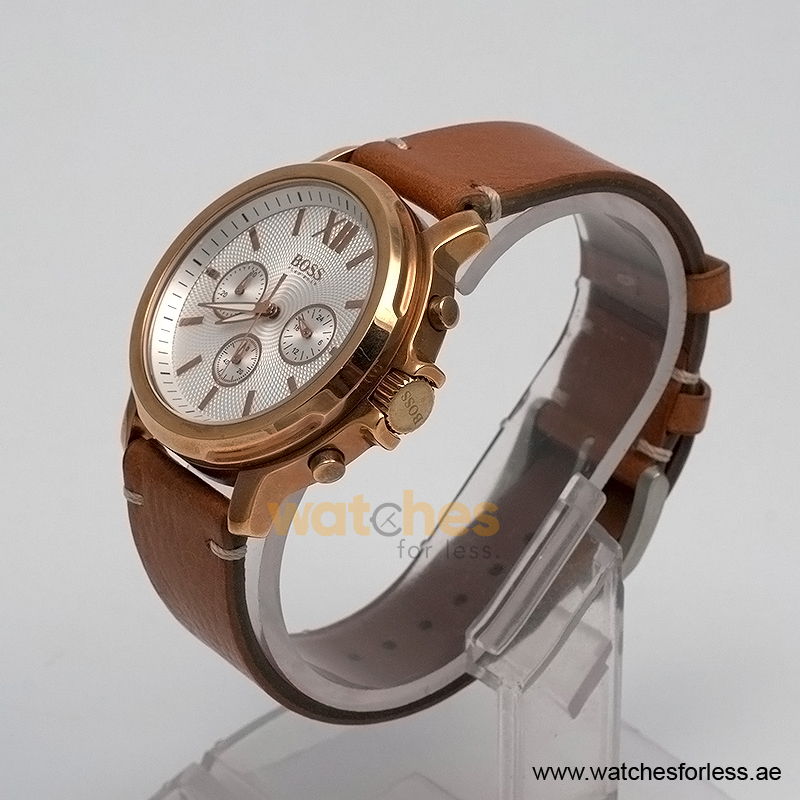 Hugo Boss Men’s Quartz Brown Leather Strap White Dial 43mm Watch 1502214/9 (Shelf Leftover) - Image 2