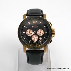 Hugo Boss Men’s Quartz Black Leather Strap Black Dial 47mm Watch 1512457/2 (Shelf Leftover)