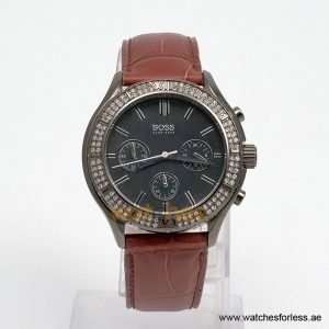 Hugo Boss Women’s Quartz Brown Leather Strap Black Mother Of Pearl Dial 38mm Watch 1502342/1 (Shelf Leftover)