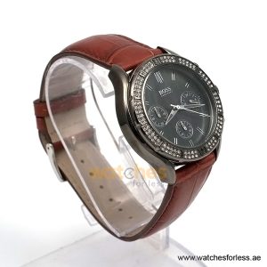 Alternative view of Hugo Boss Women’s Quartz Brown Leather Strap Black Mother Of Pearl Dial 38mm Watch 1502342/1 (Shelf Leftover)