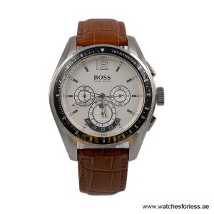 Hugo Boss Men’s Quartz Brown Leather Strap White Dial 46mm Watch 1512407/3 (Shelf Leftover)