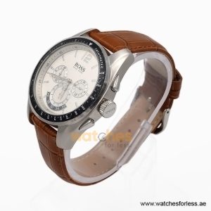 Alternative view of Hugo Boss Men’s Quartz Brown Leather Strap White Dial 46mm Watch 1512407/3 (Shelf Leftover)