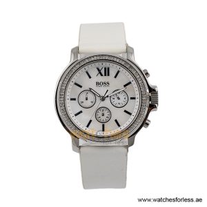 Hugo Boss Women’s Quartz White Leather Strap Mother Of Pearl Dial 42mm Watch 1502215/5 (Shelf Leftover)