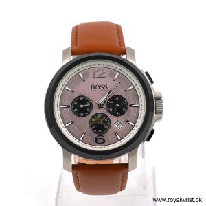 Hugo Boss Men’s Quartz Brown Leather Strap Light Pink Dial 42mm Watch 1512456/3 (Shelf Leftover)