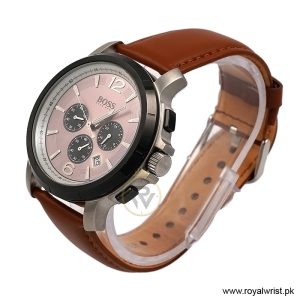 Alternative view of Hugo Boss Men’s Quartz Brown Leather Strap Light Pink Dial 42mm Watch 1512456/3 (Shelf Leftover)
