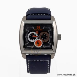 Hugo Boss Men’s Quartz Blue Leather Strap Black Dial 44mm Watch 1512604 (Shelf Leftover)