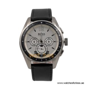 Hugo Boss Men’s Quartz Black Leather Strap White Dial 46mm Watch 1512407/4 (Shelf Leftover)