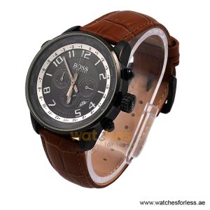 Alternative view of Hugo Boss Men’s Quartz Brown Leather Strap Black Dial 44mm Watch 1512741/1 (Shelf Leftover)