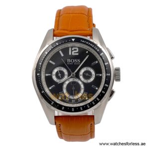 Hugo Boss Men’s Quartz Orange Leather Strap Black Dial 46mm Watch 1512406/1 (Shelf Leftover)