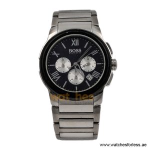 Hugo Boss Men’s Quartz Silver Stainless Steel Black Dial 42mm Watch 1512490/4 (Shelf Leftover)