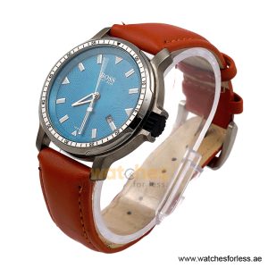 Alternative view of Hugo Boss Men’s Quartz Camel Brown Leather Strap Sky Blue Dial 43mm Watch 1512099/5 (Shelf Leftover)