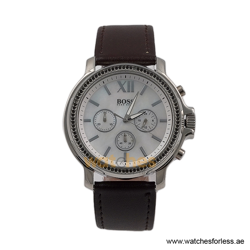 Hugo Boss Women’s Quartz Brown Leather Strap Mother Of Pearl Dial 42mm Watch 1502215/3 (Shelf Leftover)