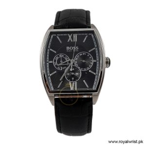 Hugo Boss Men’s Quartz Black Leather Strap Black Dial 38mm Watch 1512397 (Shelf Leftover)