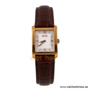 Hugo Boss Women’s Quartz Dark Brown Leather Strap White Dial 24mm Watch 1502200/3 (Shelf Leftover)