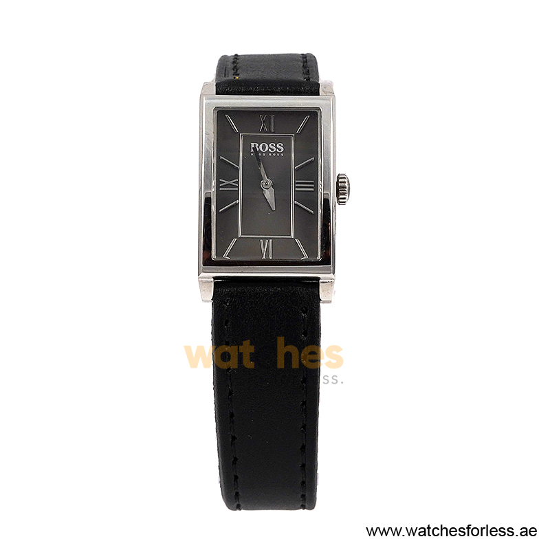 Hugo Boss Women’s Quartz Black Leather Strap Dark Grey Dial 21mm Watch 1502174/1 (Shelf Leftover)