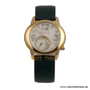 Elle Women’s Quartz Dark Green Leather Strap Mother Of Pearl Dial 40mm Watch EL20049S04N/2 (Shelf Leftover)